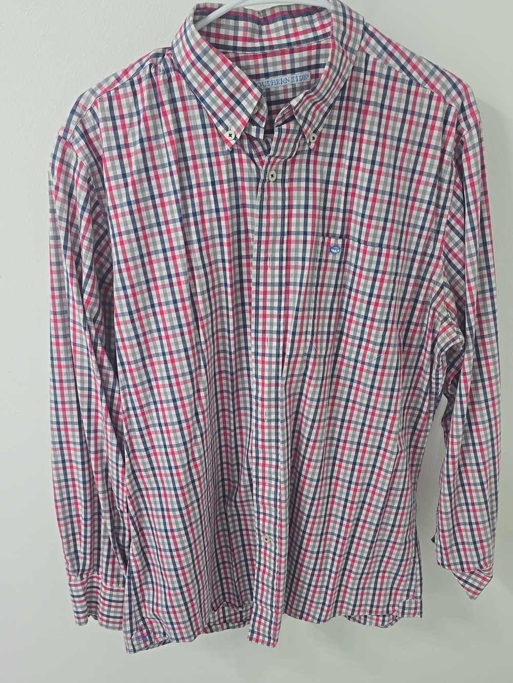 Southern Tide Men's Pink, Blue & White Plaid Button-Down Shirt